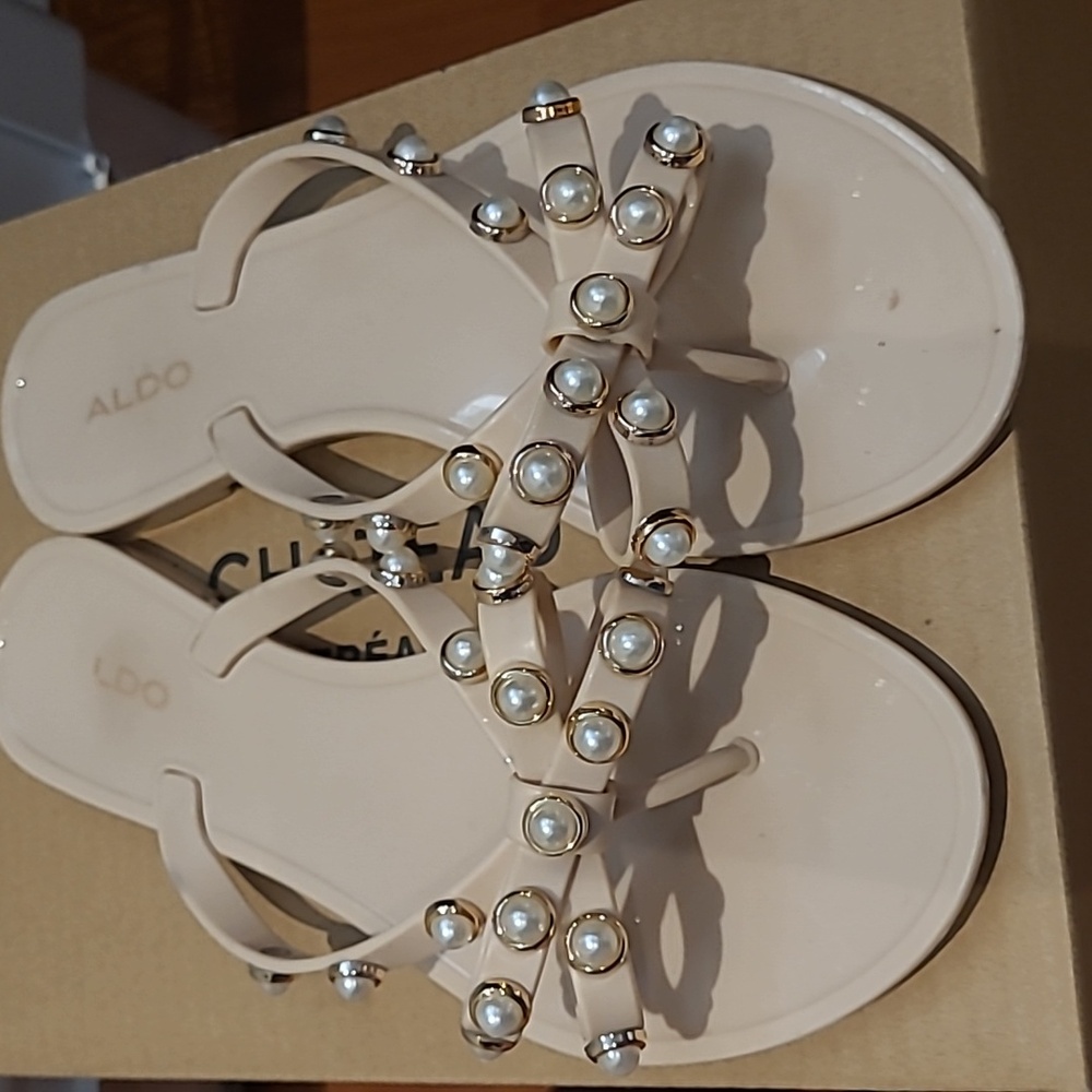 Aldo Gold and Pearl Summer Flip Flops
